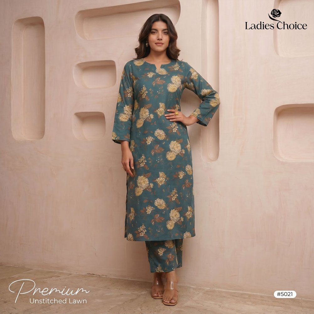 2 Piece Premium Lawn Unstitched Suit (Kurta & Trouser) LC-5021