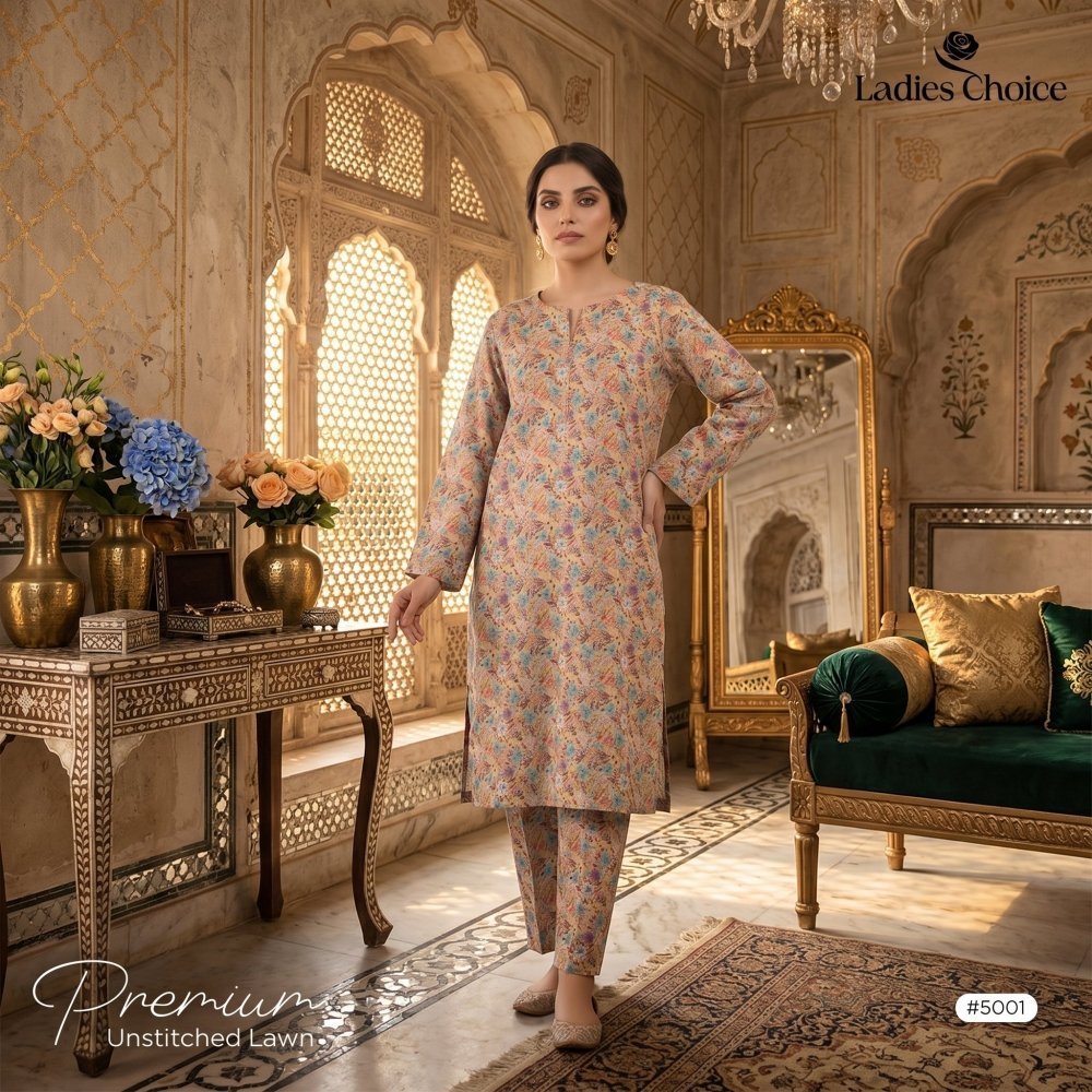 2 Piece Premium Lawn Unstitched Suit (Kurta & Trouser) LC-5001